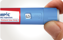 En engångsinjektionspenna för Ozempic, innehållande 0,25 mg semaglutid i en lösning för subkutan injektion.